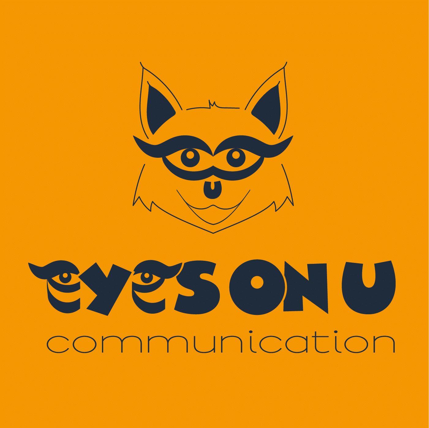 LOGO EYES ON U - carré fond bleu - Agence communication qui attire tous les regards